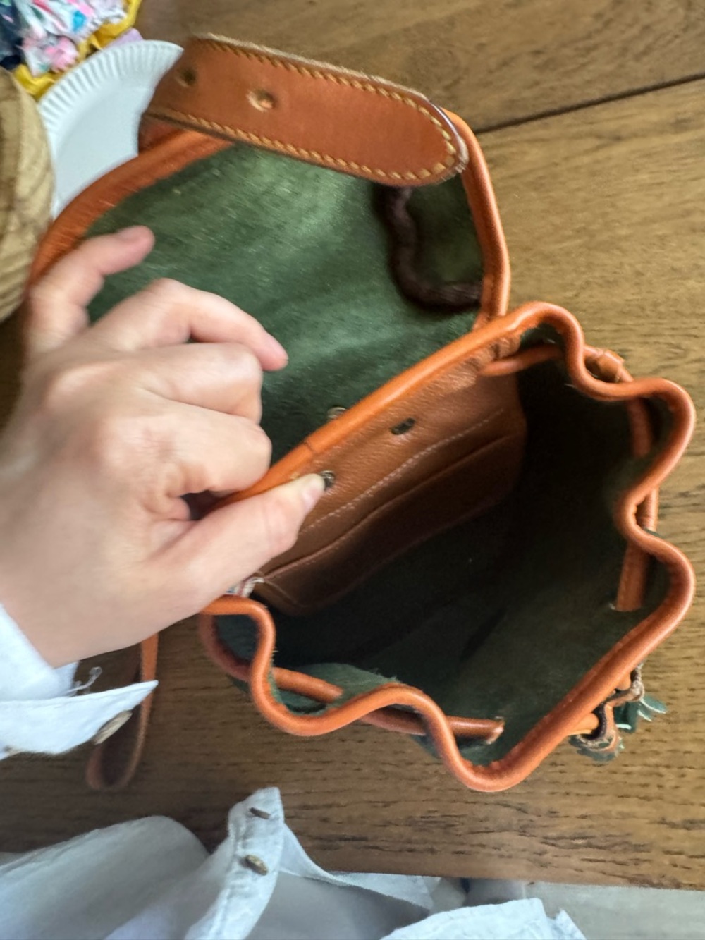 Dooney & Bourke Dark Green Pebbled Leather Backpack with Tan Trim - Picture 5 of 8